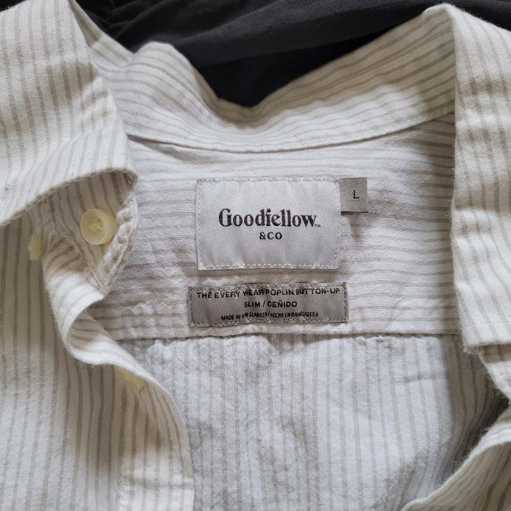 Goodfellow & Co Slim Poplin Button-Up Shirt in Cream with Thin Taupe Stripes